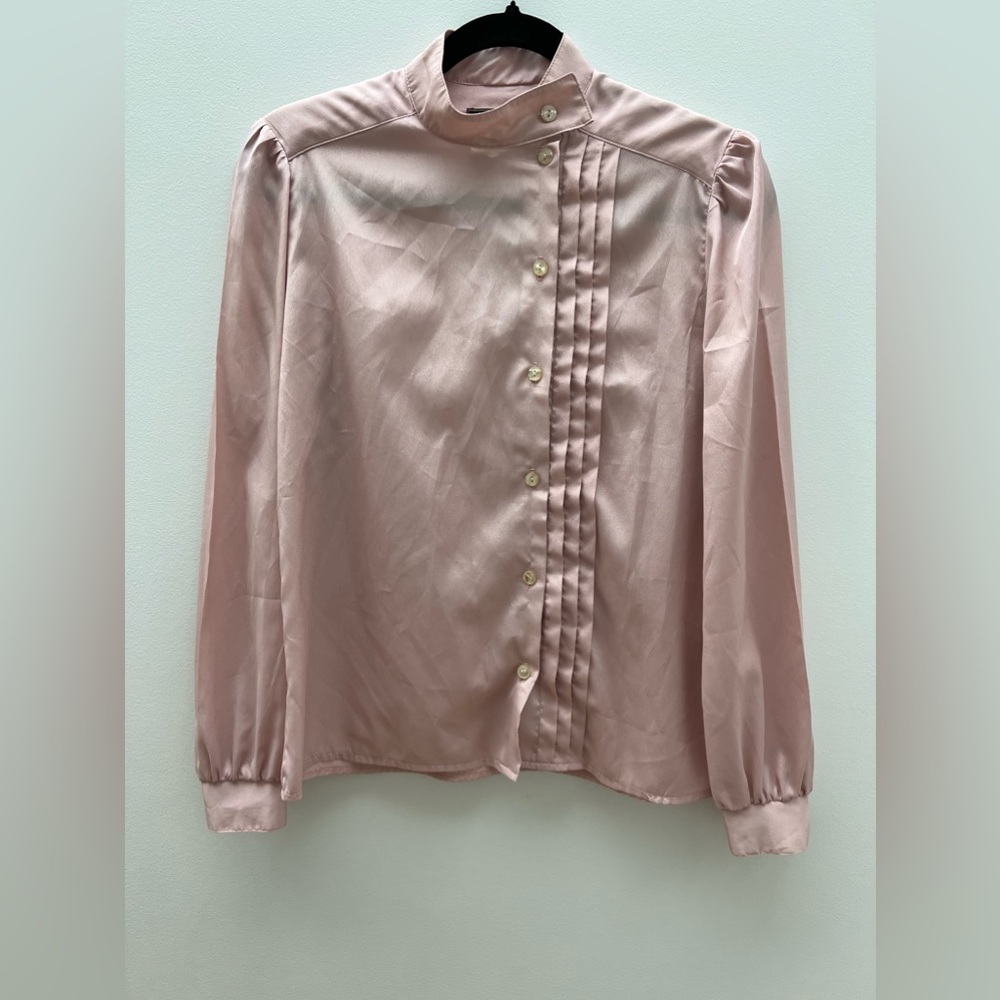 Vintage 70s Patty Woodard California Satin Button Shirt with Cuffs High Neck